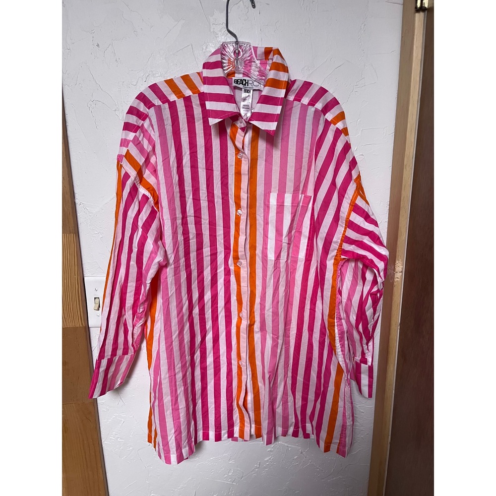 Beach Riot Striped Oversized Button Down Shirt Cotton Swim‎ Coverup XL